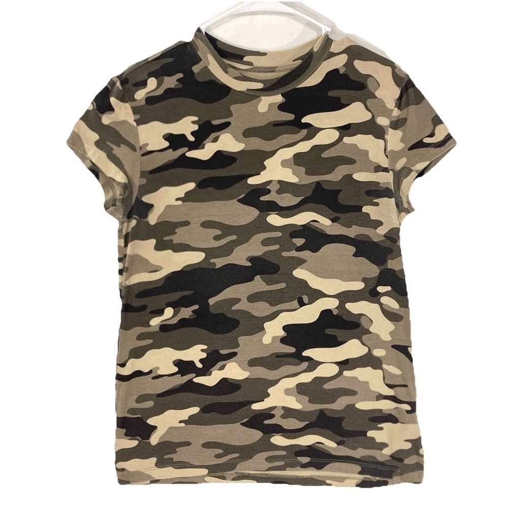 True Religion Camo Cap Sleeve Quiet Luxury Soft Tee Top Womens XXS Fits XS S